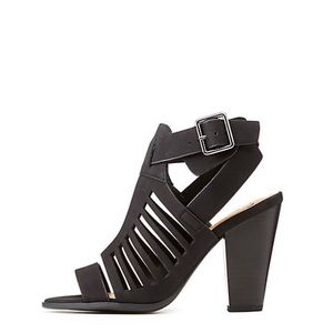 Black Buckle Cut-Out Heel Sandal